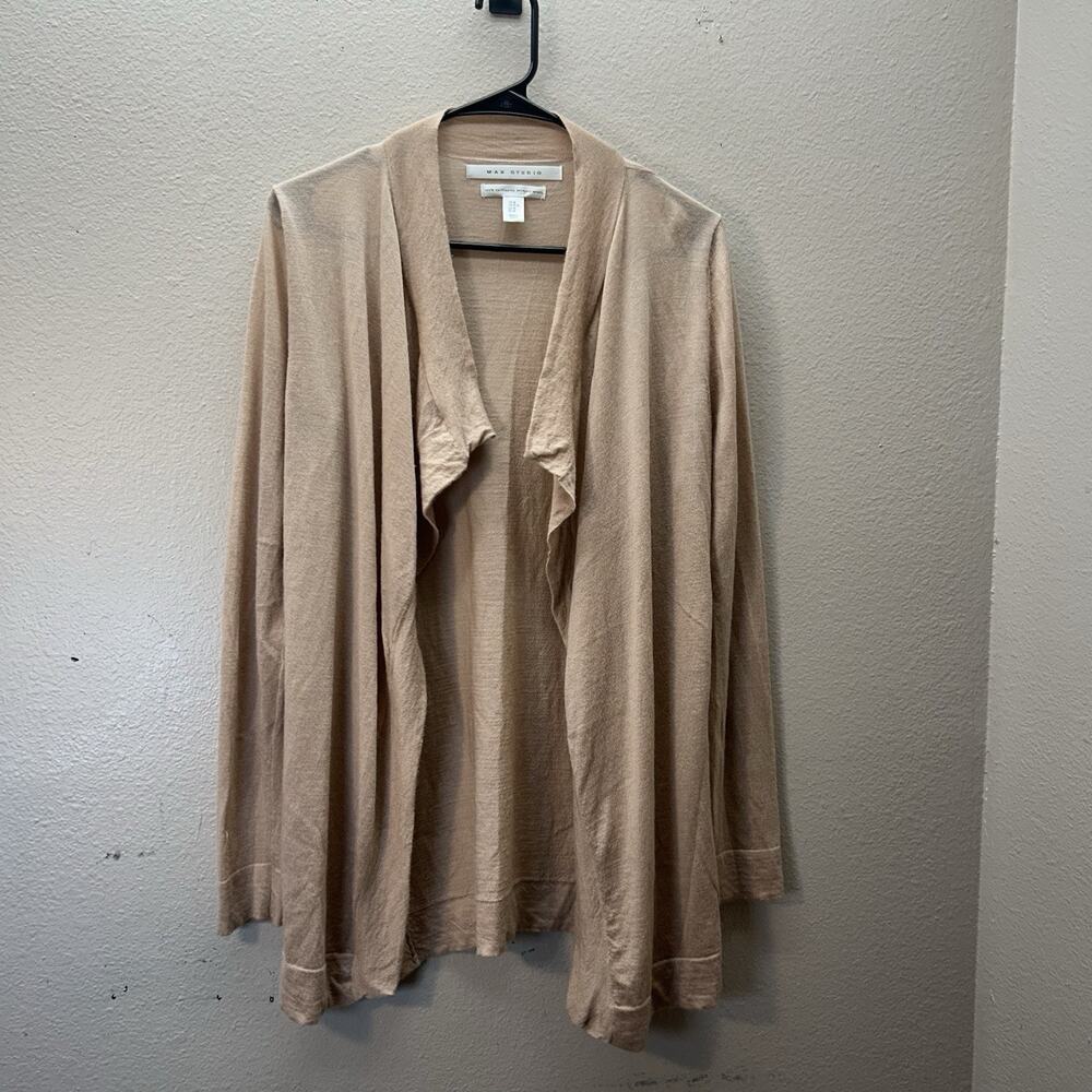 Max Studio 100% Extra Fine‎ Merino Wool Cardigan Sweater Waterfall Drape Blush M